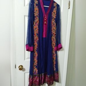 Embroidered beaded silk saree dress